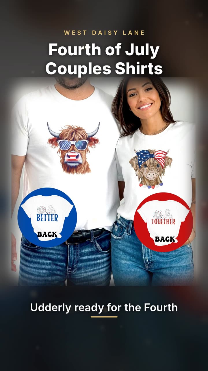 Fourth of July Highland Cow Couples Shirts video